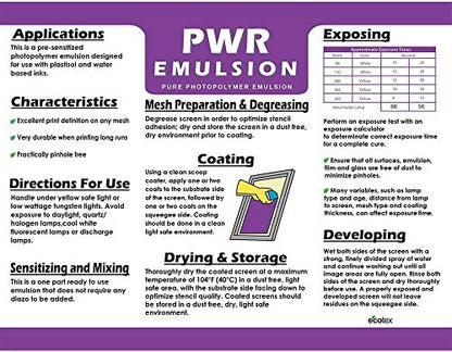 Ecotex® PWR Screen Printing Emulsion - Plastisol & Water Based Ink, 1 Gl - size: 128 Fl Oz (Pack of 1)