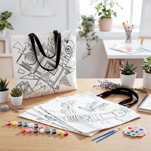 Locmeo 10 Set Paint and Sip Canvas Bags Pre Drawn Kit,Disco - style: Disco