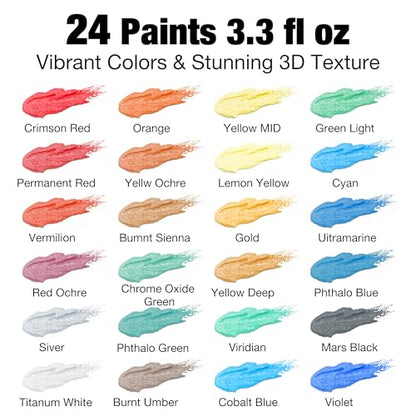 Textured Acrylic Paint w/Sand, 24 Colors 3.3oz, Heavy Body for 3D Art
