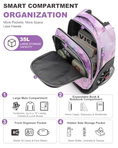 NEW TILAMI 19 Inch Rolling Backpack for School Stair-Climbing Big Wheel - color: Purple Butterfly