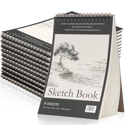 Jexine 60 Pcs Sketch Book Bulk 5.5"x8.5" Top Spiral Bound,Tree - style: Tree