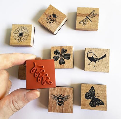 9Pcs Vintage Wood Stamp Set, Butterfly Bird & Floral for Crafts