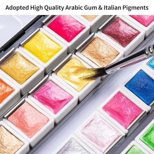 ARTSY Metallic Watercolor Paint Set – 48 Glitter Colors in A Metal Case with Palette Perfect for Artists, Hobbyists, Students, Beginners