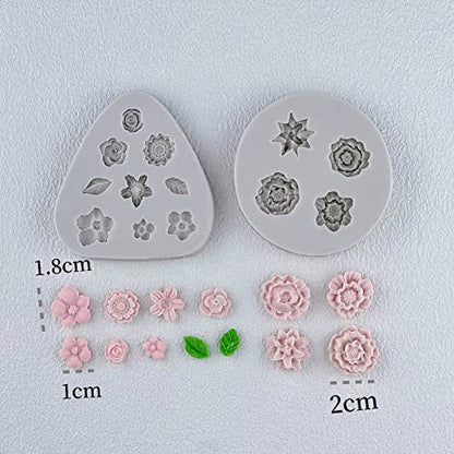 Flower Polymer Clay Molds, 2Pcs Polymer Clay Molds for Jewelry Making, Daisy Sunflower Rose Miniature Silicone Molds (13Flowers) - color: 13Flowers