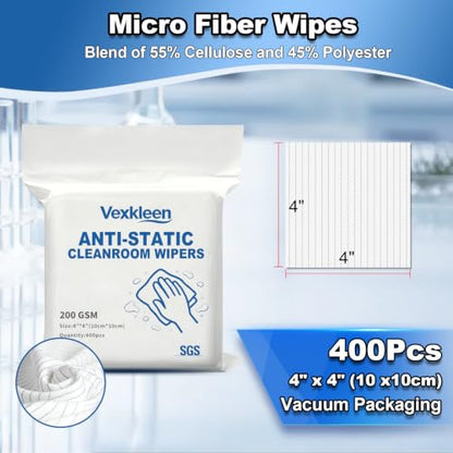 4" x 4" Anti-Static & Microfiber Wipes (100 Pcs, 200GSM) - size: 4" x 4" (Pack of 400)