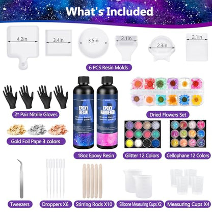 KISREL 18OZ Epoxy Resin Kit for Beginner, Resin Kit with Molds and Supplies - size: 6 Large Molds