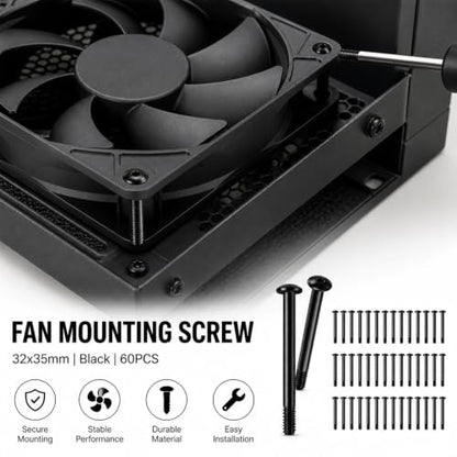Fan Mounting Screw,32x35mm,Black,60pcs - size: 32x35mm