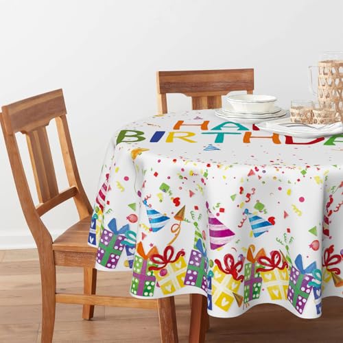 Horaldaily Birthday Tablecloth, 60x60 Inch Round - color: White, size: 60" (Round)