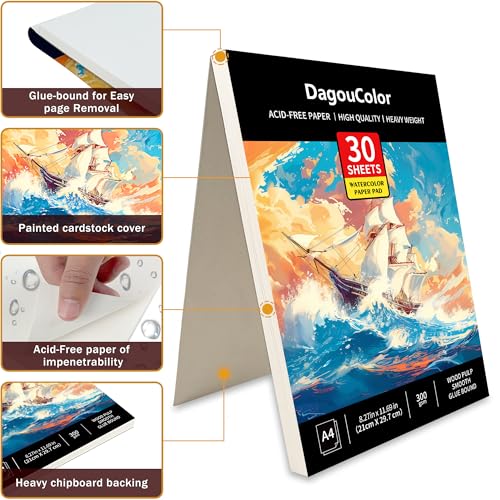 DagouColor Watercolor Paper Pad, 30 Sheets - Boat Yellow, A4, 2 Pack - color: Boat Yellow