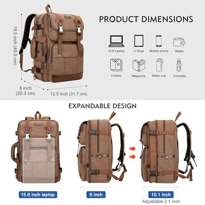 WITZMAN Canvas Travel Backpack for Men Large Laptop Backpack Fits 16 Inch - color: Brown