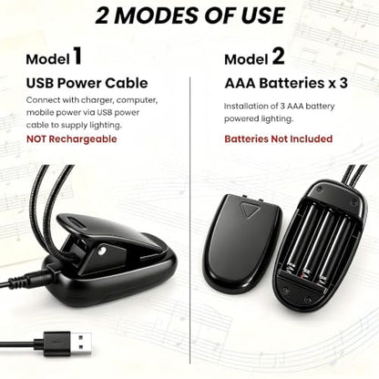 Music Stand Lights Clip On 30Pack,Dual Arm USB and AAA Battery Black - color: Black, size: 30Pack