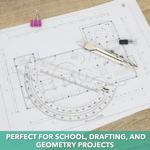 Mr. Pen- Compass and Protractor Set, Metal Math Compass with Refills, 6 Inch Protractor, Plastic Drawing Tool, Student Geometry Math Set for Students, School, Art, Drafting