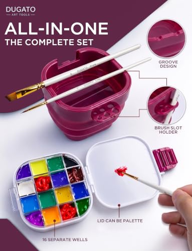 16-Well Airtight Empty Palette Box with Lid & Foldable Water Cup, Pink - color: Pink