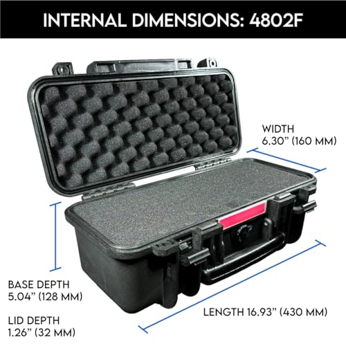 DCB Cases - Element 4802F | 19 x 9 x 8 Ext Dim | IP67 Waterproof | Pluck Foam Insert | Foldable Handle | Pressure Control Valve | Resin-Reinforced Injection Molded Plastic | 2 Latch Lid Close