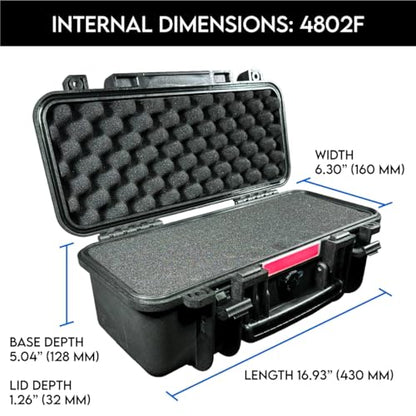 DCB Cases - Element 4802F | 19 x 9 x 8 Ext Dim | IP67 Waterproof | Pluck Foam Insert | Foldable Handle | Pressure Control Valve | Resin-Reinforced Injection Molded Plastic | 2 Latch Lid Close