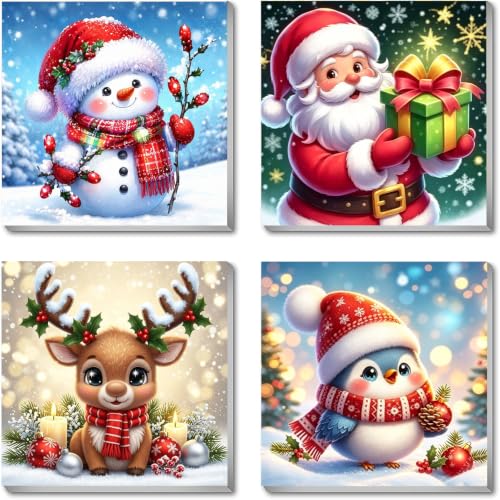 Ekuxom 4 Pack Christmas Paint by Numbers Kit for Adults Beginner with Frame - color: 4 Pack Christmas
