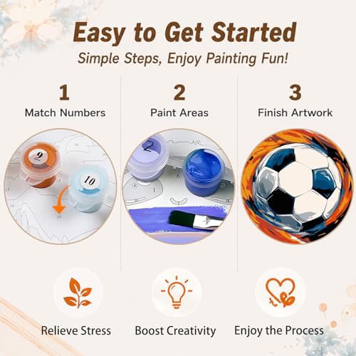 AUKELHJ 4 Pack Framed Paint by Numbers Kit for Adults, Sport, 8x8 inch - color: 08-Ball Sports