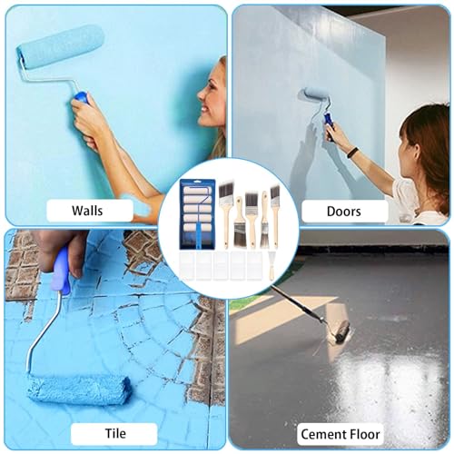 Foam Paint Roller, 19pcs 4 Inch Small Paint Roller Kit and Paint Brushes Mini Paint Foam Roller Refills Paint Trays with Liners High Density Sponge Rollers for Painting Walls