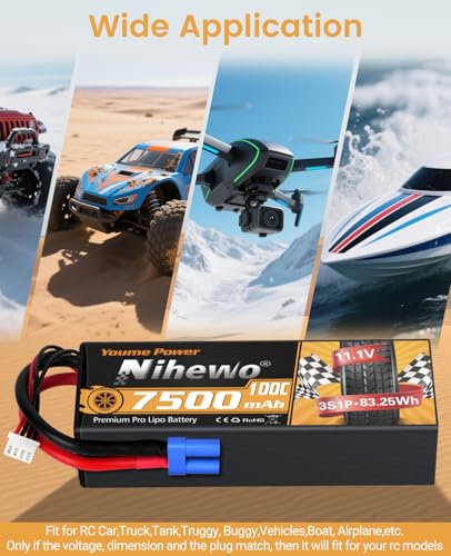 3S Lipo Battery 7500mAh 11.1V 100C Hardcase EC5 for RC Car Boat 2pcs