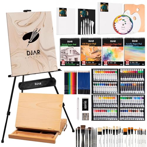 DJAR 174 Pcs All-in-One Art Painting Set with Beech Wood Easel