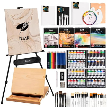 DJAR 174 Pcs All-in-One Art Painting Set with Beech Wood Easel