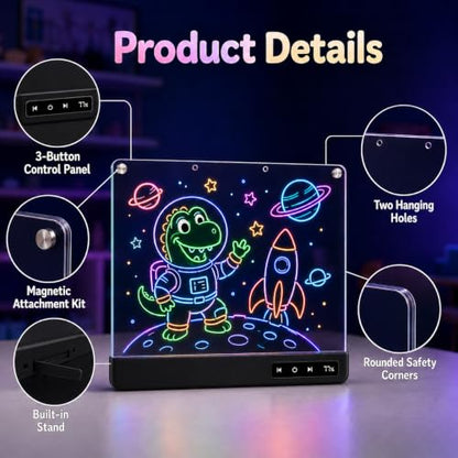 Cardivek LED Drawing Board for Kids, 16" Rechargeable Light Up Tablet - color: Black