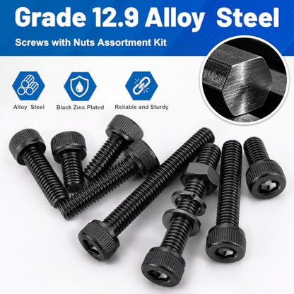 190PCS M6 Screws with Nuts Assortment Kit - size: G12.9 M6 190PCS