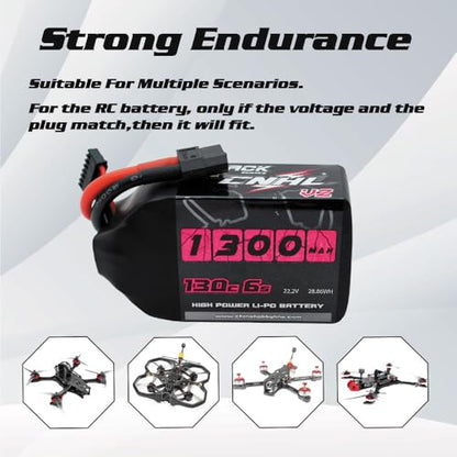 CNHL 1300mAh 6S Lipo Battery 22.2V 130C with XT60 Plug (2 Packs)