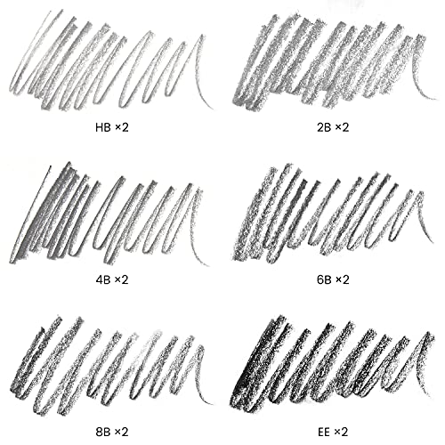 ARTEZA Woodless Graphite Pencils, Set of 12, HB, 2B, 4B, 6B, 8B, and EE