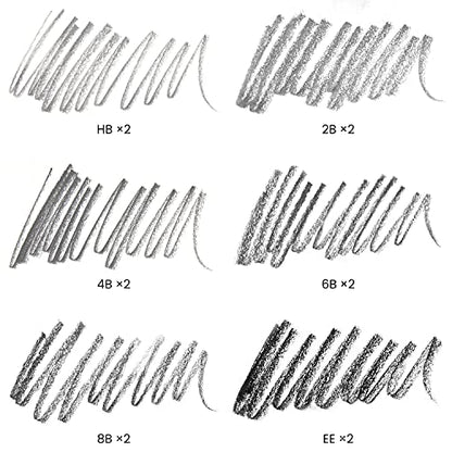 ARTEZA Woodless Graphite Pencils, Set of 12, HB, 2B, 4B, 6B, 8B, and EE