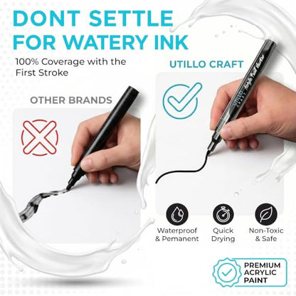 Utillo Craft Black Paint Pen (3-Pack), 0.7mm Extra Fine Black Paint Markers - color: Black