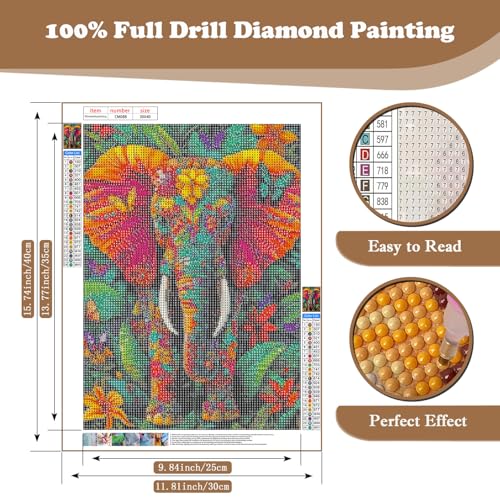 Elephant Diamond Art Kits for Adults, Flowers 5D Diamond Painting Kits - color: CM088
