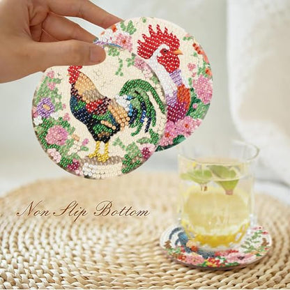 askkqtx 8 Pcs Chicken Diamond Art Coasters Kits with Holder 4X4 Inch - color: Coasters-bdwy296