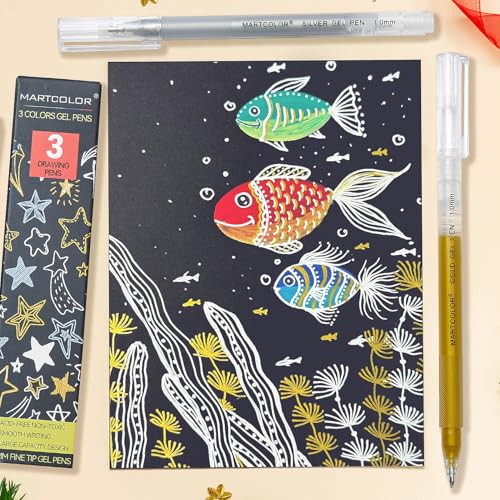 MARTCOLOR Gold Silver White Gel Pens, 3 Pack 1mm Opaque Archival Ink Pen - color: Multicolor