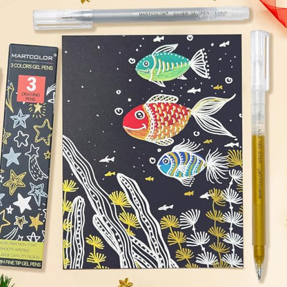 MARTCOLOR Gold Silver White Gel Pens, 3 Pack 1mm Opaque Archival Ink Pen - color: Multicolor
