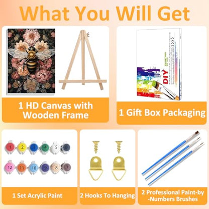 Framed Paint by Numbers Kit for Adults with Wooden Easel, Bee, 16x20 inch - color: BEE