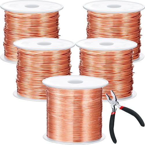 Funrous 5 Rolls Copper Wire 18 20 22 24 26 Gauge with Pliers,Copper - color: Copper