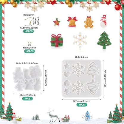 Elecrelive 2Pcs Christmas Earring Molds Snowman Bell Tree Star Resin Molds - color: Clear - Christmas