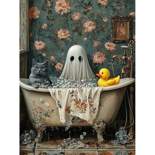 Halloween Diamond Art Kits for Adults,Ghost Bathroom Diamond Painting - color: DP03687