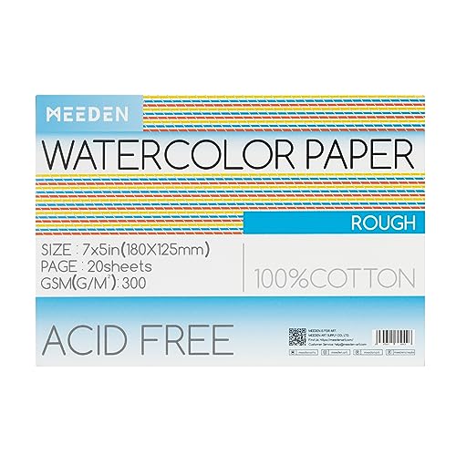 MEEDEN Cotton Watercolor Paper Block: 5" x 7" Rough Grain of 20 Sheets - color: Rough Grain, size: 5×7"
