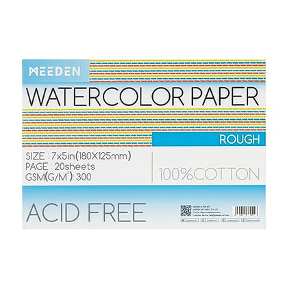 MEEDEN Cotton Watercolor Paper Block: 5" x 7" Rough Grain of 20 Sheets - color: Rough Grain, size: 5×7"