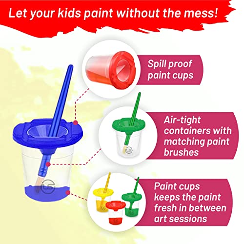 Paint Cups with Lids for Kids 10 No Spill Paint Containers, Paintbrushes - size: 10 Pack