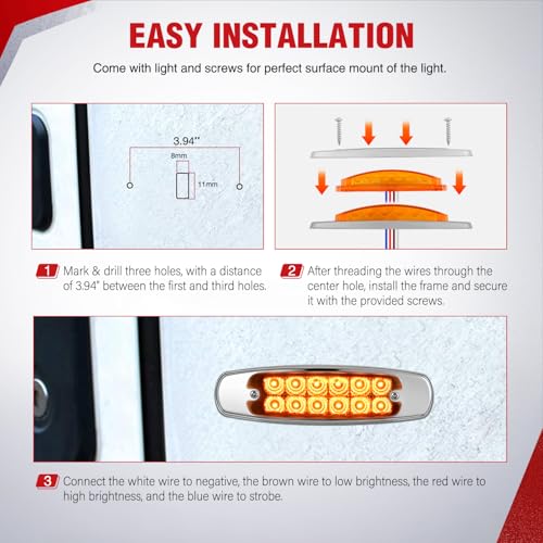 Nilight 6.3" Amber Rectangle Side Marker Light with High Low Strobe - color: Amber 6.3" 20Pcs