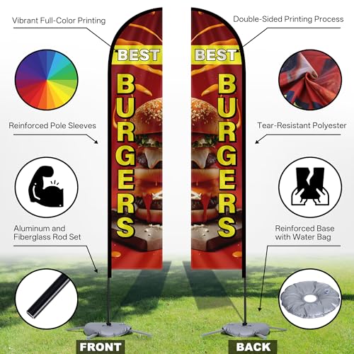 MASTERCANOPY 12FT Tall Burgers Feather Flag Pole Kit Red - color: BURGERS, size: 12FT