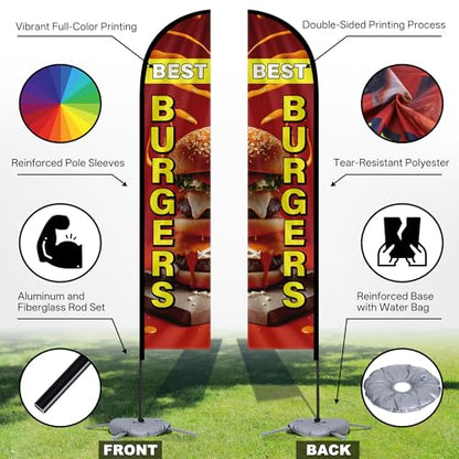 MASTERCANOPY 12FT Tall Burgers Feather Flag Pole Kit Red - color: BURGERS, size: 12FT