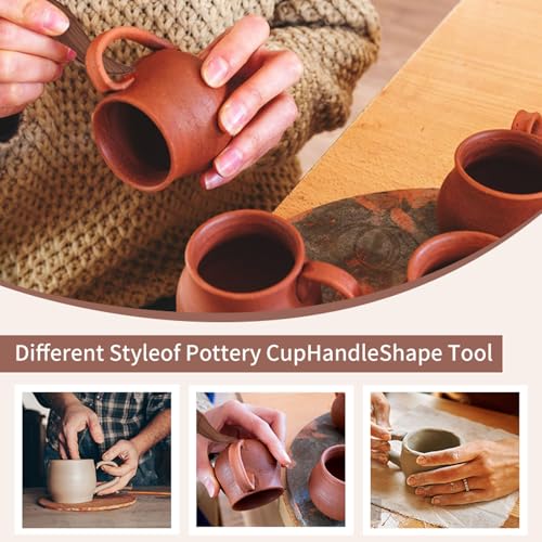 Sthmeyue Mug Handle Carving Tool, Pottery Handle Making Tools Set,5 PCS Walnut Wood Handle Sculpting & Carving Tools, Durable & Comfortable, Ideal for Shaping Clay Cup Handles