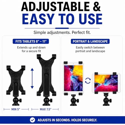 Acuvar Universal Tablet Tripod Mount Holder, Adjustable Stand Adapter for iPad, Samsung Galaxy Tab & Surface, Fits 8–11 Inch Tablets (Vertical & Horizontal), Compatible with Tripods & Monopods