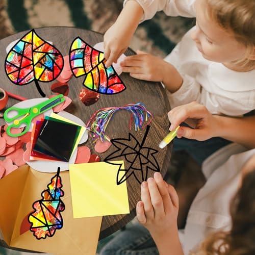 EggSun 36 Sets Fall Thanksgiving Maple Leaf Suncatchers Craft Kit for Kids Ornaments Stained Glass Window Arts and Crafts Kit for Classroom Holiday Projects Home Party Favors Decorations Ages 4 8 12 - style: Fall Maple Leaf