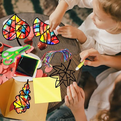 EggSun 36 Sets Fall Thanksgiving Maple Leaf Suncatchers Craft Kit for Kids Ornaments Stained Glass Window Arts and Crafts Kit for Classroom Holiday Projects Home Party Favors Decorations Ages 4 8 12 - style: Fall Maple Leaf
