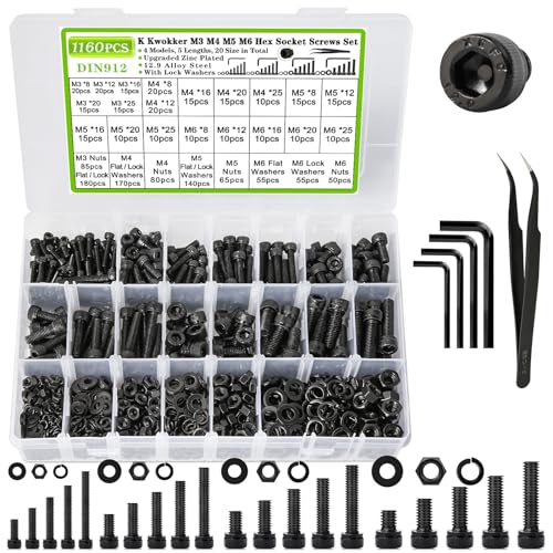 M3 M4 M5 M6 Hex Socket Bolts and Nuts Assortment Kit, 1160Pcs - size: F. M3 M4 M5 M6